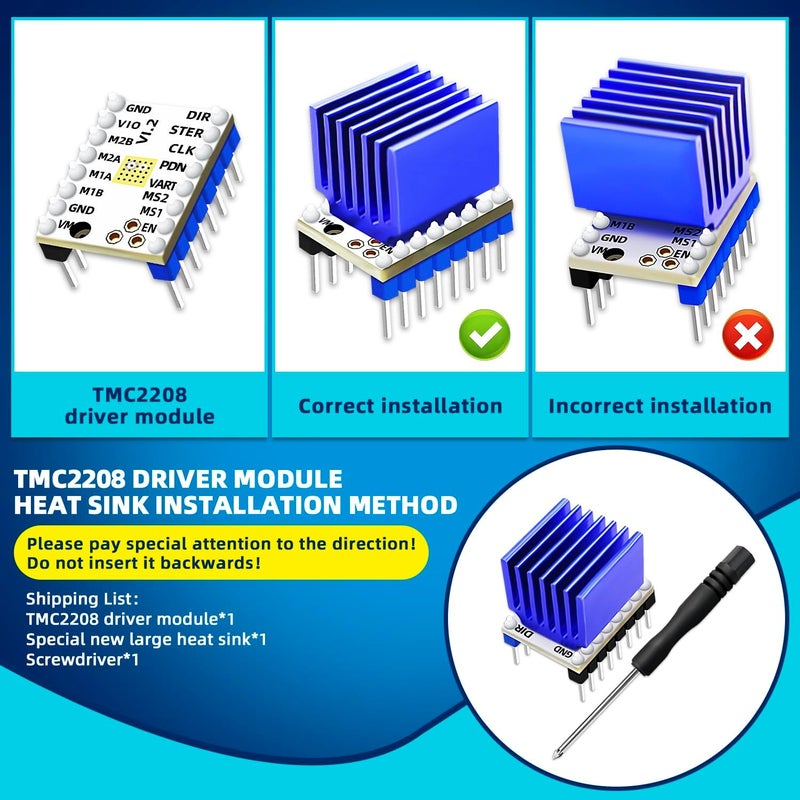 DaFuRui 6PCS TMC2208 3D Printer TMC2208 V1.2 Stepper Motor Driver, with Heat Sink Screwdriver for 3D Printer Controller Boards Reprap Ramps1.4 MKS Gen Ender-3 Pro - Image 2
